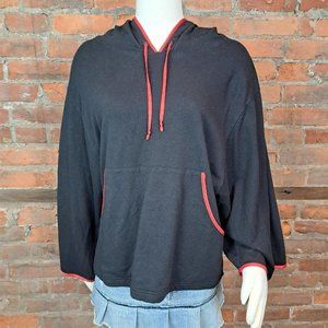 Natori for Target Kimono Style Knit Pullover Hoodie Kangaroo Pocket Black  Sz M